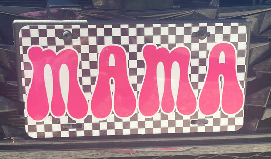 Mama Pink Checker License Plate