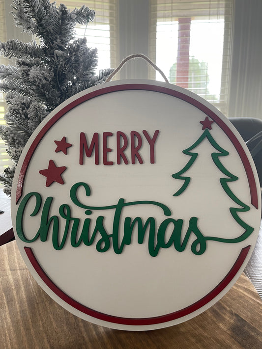 Merry Christmas Green Door Hanger