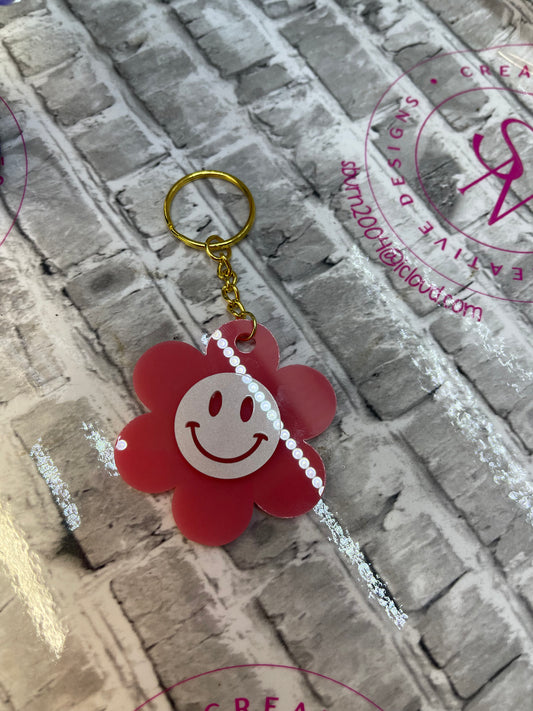 3D Flower Smiley Keychain