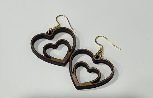 2 Hearts Wooden Earrings